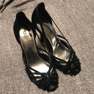 WHBM Heels Black Satin Size 7